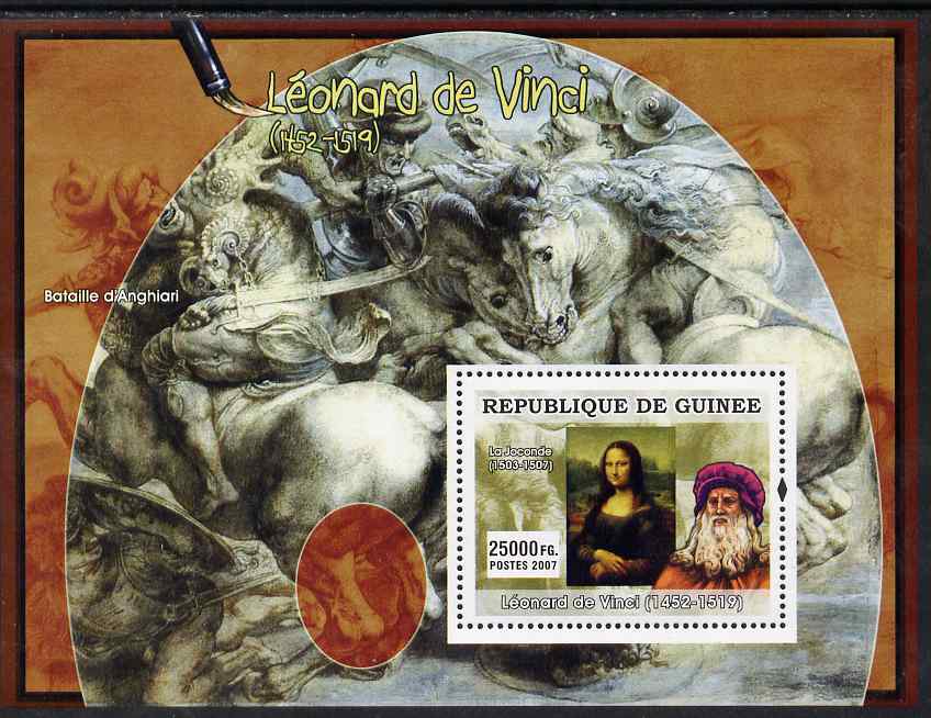 Guinea - Conakry 2007 Italian Painters (Leonardo da Vinci) perf souvenir sheet unmounted mint, stamps on , stamps on  stamps on arts, stamps on  stamps on personalities, stamps on  stamps on leonardo, stamps on  stamps on da vinci, stamps on  stamps on arts, stamps on  stamps on science, stamps on  stamps on maths, stamps on  stamps on sculpture, stamps on  stamps on inventor, stamps on  stamps on 