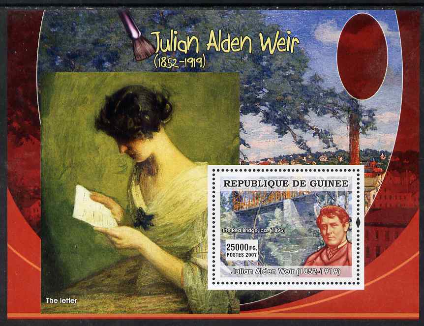 Guinea - Conakry 2007 American Impressionists (Julian Alden Weir) perf souvenir sheet unmounted mint, stamps on , stamps on  stamps on arts, stamps on  stamps on personalities, stamps on  stamps on weir