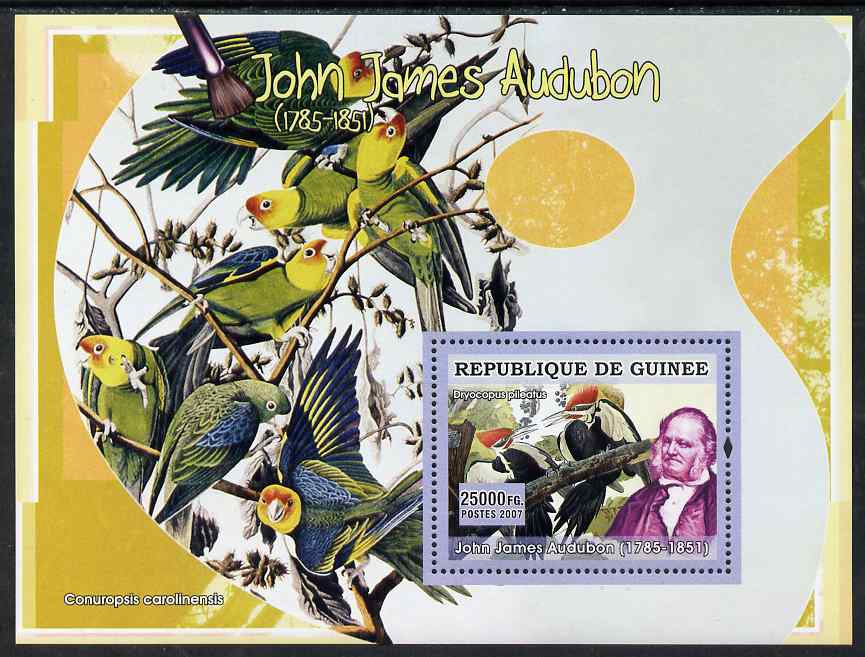 Guinea - Conakry 2007 Birds in Art (John James Audubon) perf souvenir sheet unmounted mint, stamps on , stamps on  stamps on arts, stamps on  stamps on birds, stamps on  stamps on audubon, stamps on  stamps on parrots