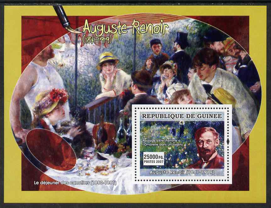 Guinea - Conakry 2007 French Impressionists #1 (Auguste Renoir) perf souvenir sheet unmounted mint, stamps on , stamps on  stamps on arts, stamps on  stamps on personalities, stamps on  stamps on renoir, stamps on  stamps on 