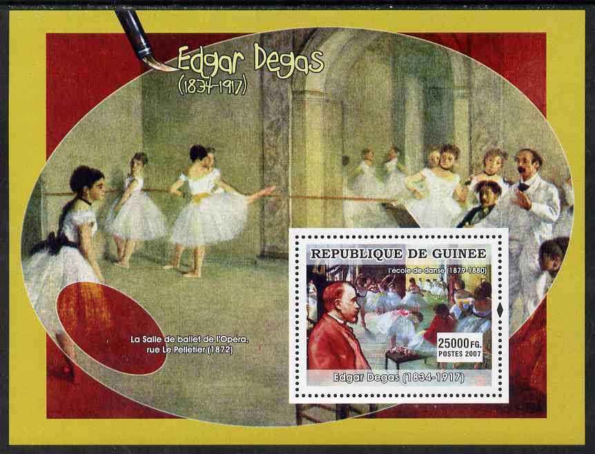 Guinea - Conakry 2007 French Impressionists #1 (Edgar Degas) perf souvenir sheet unmounted mint, stamps on , stamps on  stamps on arts, stamps on  stamps on personalities, stamps on  stamps on degas, stamps on  stamps on ballet, stamps on  stamps on dancers, stamps on  stamps on dancing