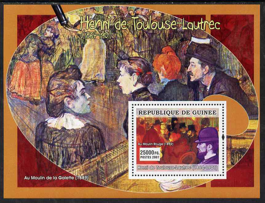 Guinea - Conakry 2007 French Impressionists #2 (Henri de Toulouse-lautrec) perf souvenir sheet unmounted mint, stamps on , stamps on  stamps on arts, stamps on  stamps on personalities, stamps on  stamps on toulouse-lautrec