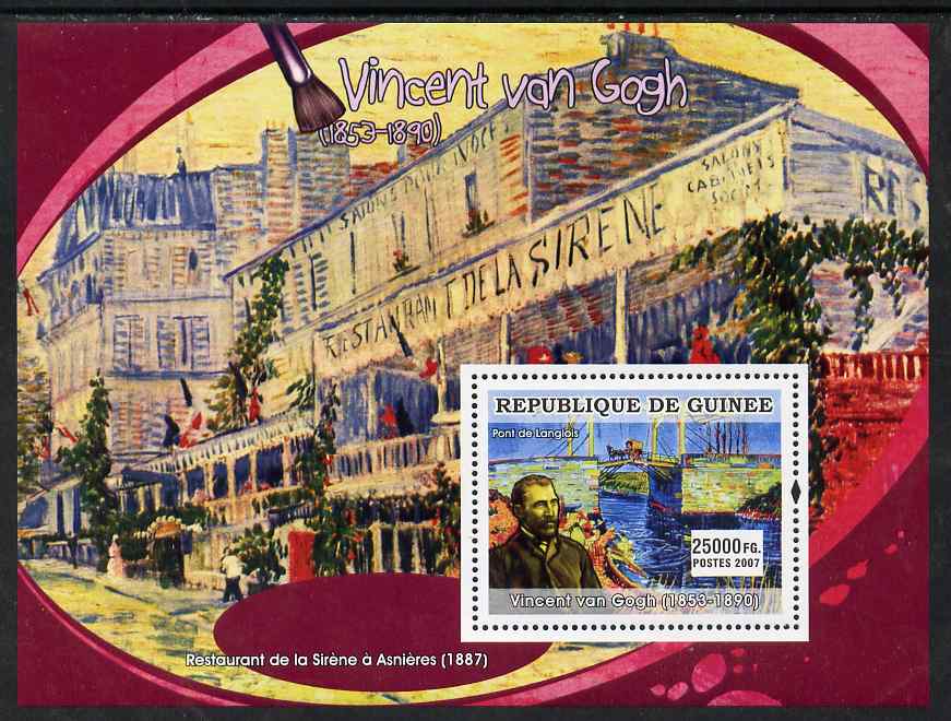 Guinea - Conakry 2007 Dutch Painters (Vincent Van Gogh) perf souvenir sheet unmounted mint, stamps on arts, stamps on personalities, stamps on van gogh, stamps on bridges