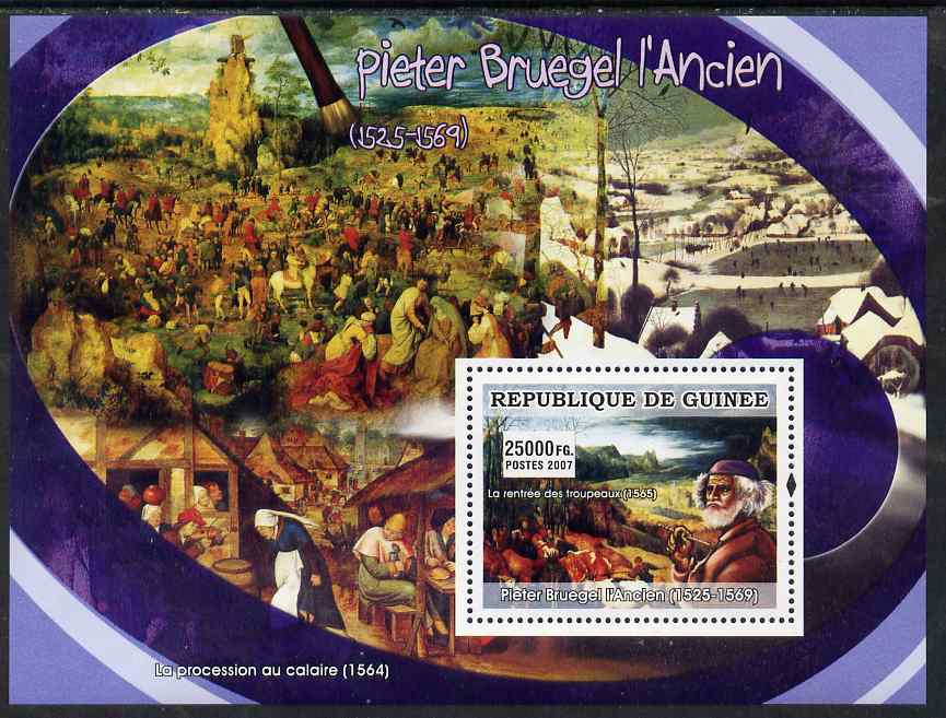 Guinea - Conakry 2007 Flemish Painters (Pieter Bruegel) perf souvenir sheet unmounted mint, stamps on arts, stamps on personalities, stamps on bruegel