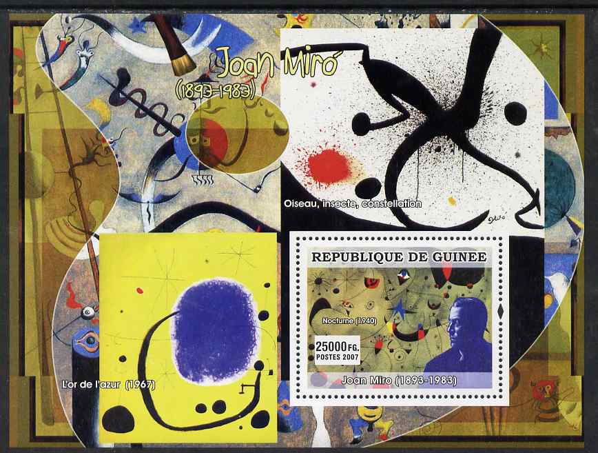 Guinea - Conakry 2007 Spanish Painters (Joan Miro) perf souvenir sheet unmounted mint, stamps on , stamps on  stamps on arts, stamps on  stamps on personalities, stamps on  stamps on miro