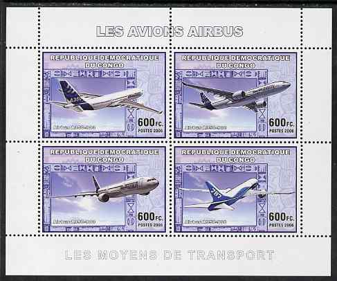 Congo 2006 Transport - Airbus A-350 perf sheetlet containing 4 values unmounted mint, stamps on , stamps on  stamps on transport, stamps on  stamps on aviation, stamps on  stamps on airbus