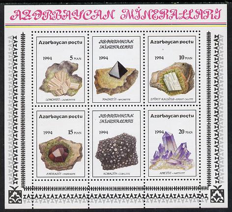 Azerbaijan 1994 Minerals m/sheet containing set of 4 plus 2 labels unmounted mint, stamps on , stamps on  stamps on minerals