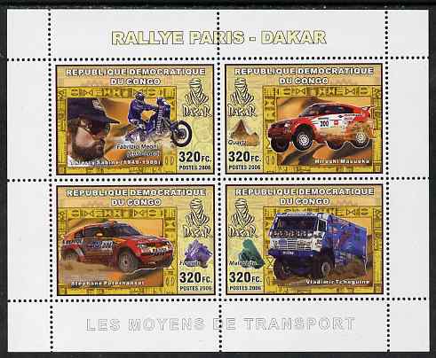 Congo 2006 Transport - Paris-Dakar Rally perf sheetlet containing 4 values unmounted mint, stamps on transport, stamps on sport, stamps on cars, stamps on trucks, stamps on motorbikes, stamps on minerals