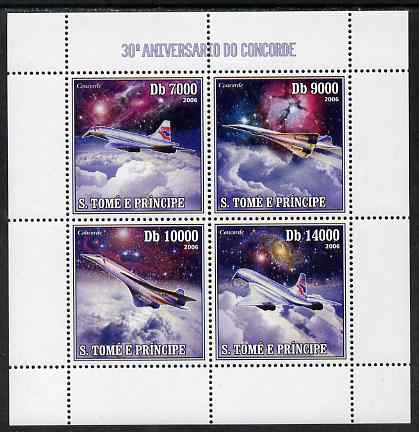 St Thomas & Prince Islands 2006 30th Anniversary of Concorde perf sheetlet containing 4 values unmounted mint, Mi 2724-27, stamps on , stamps on  stamps on aviation, stamps on  stamps on concorde