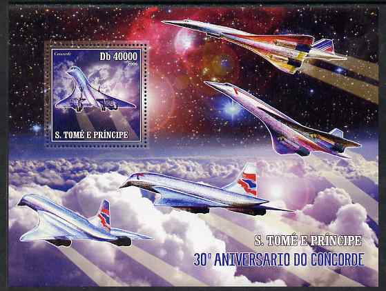 St Thomas & Prince Islands 2006 30th Anniversary of Concorde perf souvenir sheet unmounted mint, Mi BL 533, stamps on , stamps on  stamps on aviation, stamps on  stamps on concorde