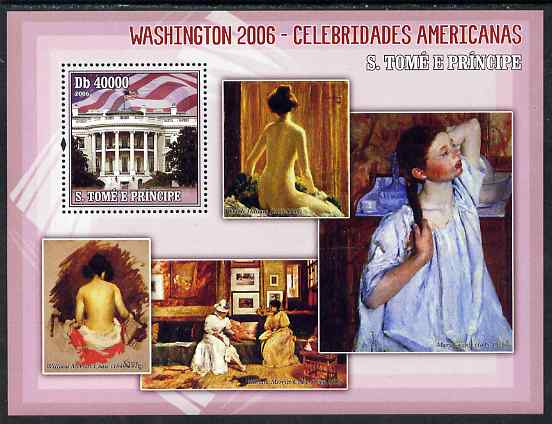 St Thomas & Prince Islands 2006 Washington 2006 Stamp Exhibition perf souvenir sheet unmounted mint, Mi BL 532, stamps on stamp exhibitions, stamps on arts, stamps on nudes