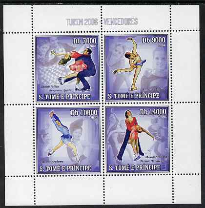 St Thomas & Prince Islands 2006 Turin Winter Olympic Games Winners perf sheetlet containing 4 values unmounted mint, Mi 2734-37, stamps on olympics, stamps on ice skating, stamps on ice dancing, stamps on 