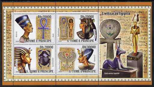 St Thomas & Prince Islands 2008 Civilisations of Egypt perf sheetlet containing 4 values unmounted mint, stamps on , stamps on  stamps on tourism, stamps on  stamps on egyptology, stamps on  stamps on insects
