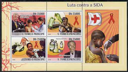 St Thomas & Prince Islands 2008 First Aid & Medical perf sheetlet containing 4 values unmounted mint, stamps on , stamps on  stamps on personalities, stamps on  stamps on clinton, stamps on  stamps on usa presidents, stamps on  stamps on medical, stamps on  stamps on vaccines, stamps on  stamps on diseases