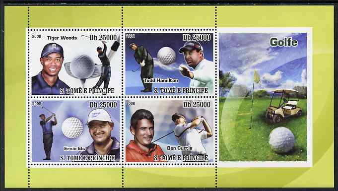 St Thomas & Prince Islands 2008 Golf perf sheetlet containing 4 values unmounted mint, stamps on , stamps on  stamps on sport, stamps on  stamps on golf