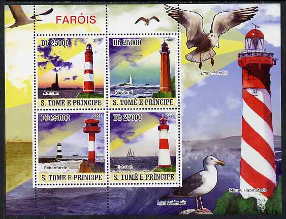 St Thomas & Prince Islands 2008 Lighthouses perf sheetlet containing 4 values unmounted mint, stamps on , stamps on  stamps on lighthouses, stamps on  stamps on birds