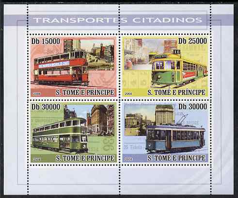 St Thomas & Prince Islands 2008 City Transport - Trams perf sheetlet containing 4 values unmounted mint, stamps on , stamps on  stamps on transport, stamps on  stamps on trams