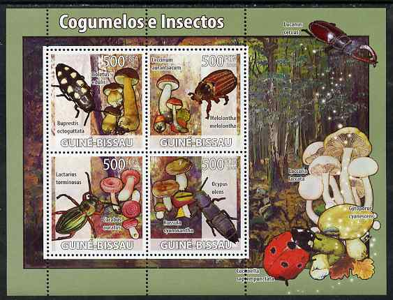 Guinea - Bissau 2008 Mushrooms & Insects perf sheetlet containing 4 values unmounted mint, stamps on fungi, stamps on insects