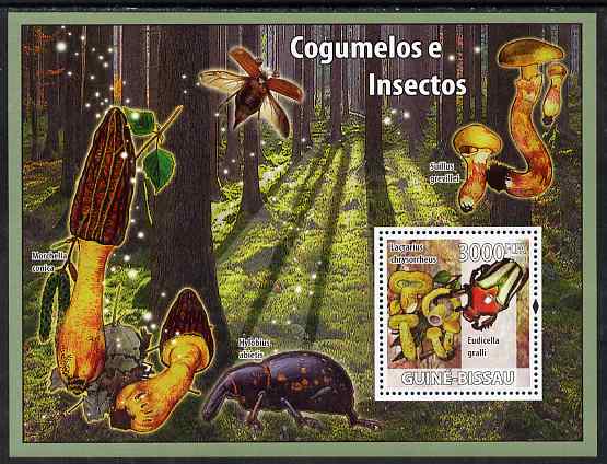 Guinea - Bissau 2008 Mushrooms & Insects perf souvenir sheet unmounted mint, stamps on fungi, stamps on insects