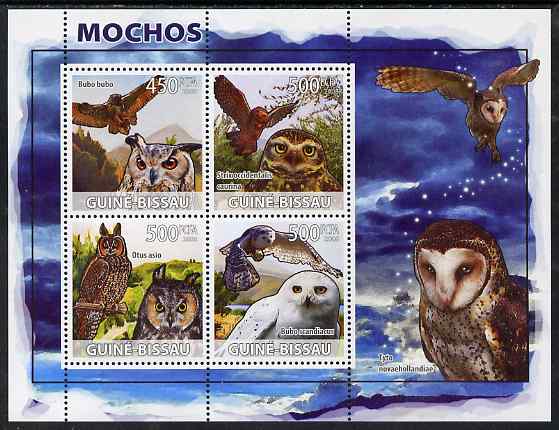 Guinea - Bissau 2008 Owls perf sheetlet containing 4 values unmounted mint, stamps on , stamps on  stamps on birds, stamps on  stamps on birds of prey, stamps on  stamps on owls