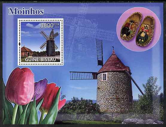 Guinea - Bissau 2008 Windmills & Tulips perf souvenir sheet unmounted mint, stamps on windmills, stamps on flowers, stamps on tulips
