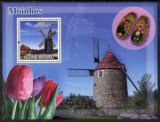 Guinea - Bissau 2008 Windmills & Tulips perf souvenir sheet unmounted mint, stamps on , stamps on  stamps on windmills, stamps on  stamps on flowers, stamps on  stamps on tulips