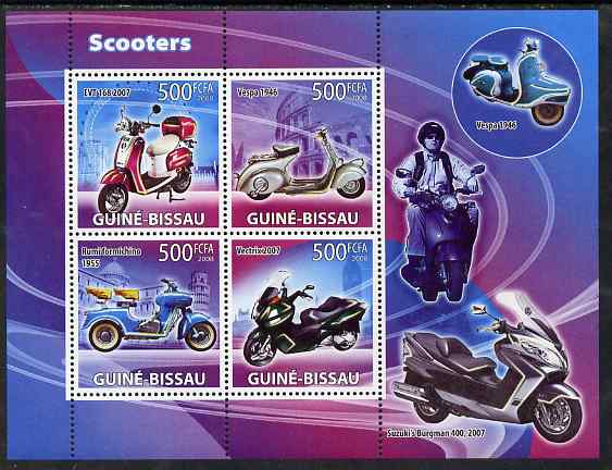 Guinea - Bissau 2008 Scooters perf sheetlet containing 4 values unmounted mint, stamps on , stamps on  stamps on transport, stamps on  stamps on motorbikes