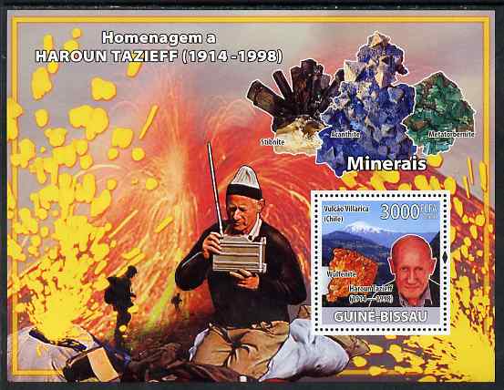 Guinea - Bissau 2008 Haroun Tazieff - Volcanoes & Minerals perf souvenir sheet unmounted mint, stamps on personalities, stamps on volcanoes, stamps on minerals