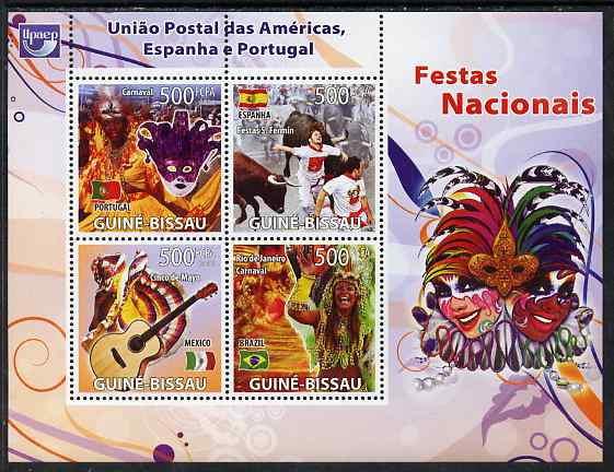 Guinea - Bissau 2008 National Festivals perf sheetlet containing 4 values unmounted mint, stamps on , stamps on  stamps on festivals, stamps on  stamps on cultures, stamps on  stamps on dancing, stamps on  stamps on bovine, stamps on  stamps on music