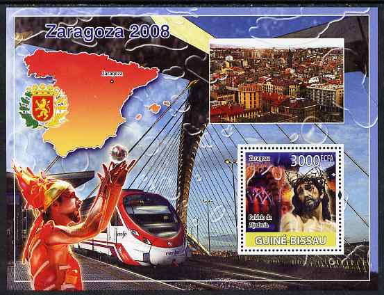 Guinea - Bissau 2008 Zaragoza 2008 perf souvenir sheet unmounted mint, stamps on , stamps on  stamps on tourism, stamps on  stamps on railways, stamps on  stamps on bridges