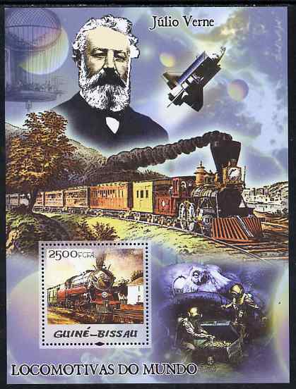 Guinea - Bissau 2005 Steam Trains & Jules Verne perf s/sheet unmounted mint Mi BL 505, stamps on , stamps on  stamps on railways, stamps on  stamps on personalities, stamps on  stamps on literature, stamps on  stamps on sci-fi, stamps on  stamps on scuba