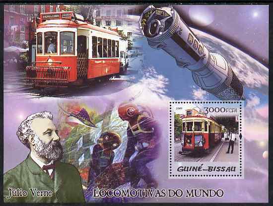 Guinea - Bissau 2005 Trams & Jules Verne perf s/sheet unmounted mint Mi BL 506, stamps on transport, stamps on trams, stamps on personalities, stamps on literature, stamps on sci-fi, stamps on scuba