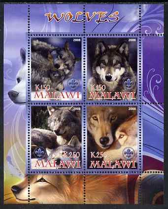 Malawi 2008 Wolves perf sheetlet containing 4 values, each with Scout logo unmounted mint, stamps on animals, stamps on wolves, stamps on dogs, stamps on scouts