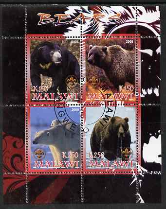 Malawi 2008 Bears perf sheetlet containing 4 values, each with Scout logo fine cto used, stamps on , stamps on  stamps on animals, stamps on  stamps on bears, stamps on  stamps on scouts