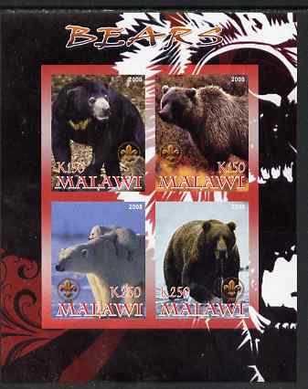 Malawi 2008 Bears imperf sheetlet containing 4 values, each with Scout logo unmounted mint, stamps on animals, stamps on bears, stamps on scouts