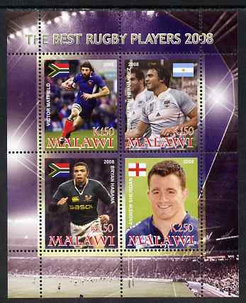 Malawi 2008 The Best Rugby Players perf sheetlet containing 4 values, unmounted mint, stamps on , stamps on  stamps on sport, stamps on  stamps on rugby, stamps on  stamps on personalities