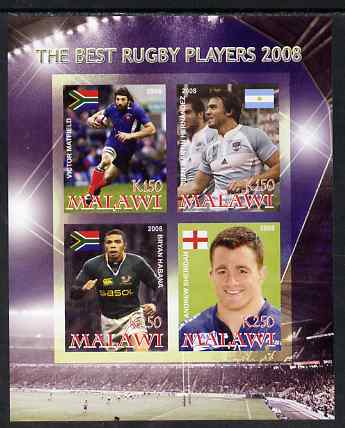 Malawi 2008 The Best Rugby Players imperf sheetlet containing 4 values, unmounted mint, stamps on , stamps on  stamps on sport, stamps on  stamps on rugby, stamps on  stamps on personalities