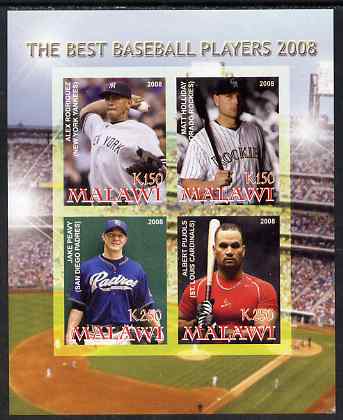 Malawi 2008 The Best Baseball Players imperf sheetlet containing 4 values, unmounted mint, stamps on sport, stamps on baseball, stamps on personalities