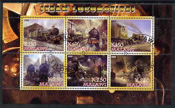 Malawi 2008 Steam Locomotives perf sheetlet containing 6 values fine cto used, stamps on , stamps on  stamps on railways