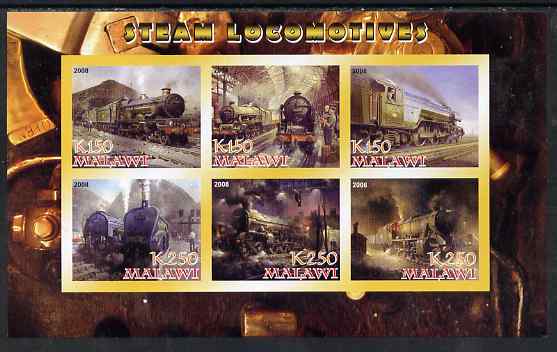 Malawi 2008 Steam Locomotives imperf sheetlet containing 6 values unmounted mint, stamps on , stamps on  stamps on railways