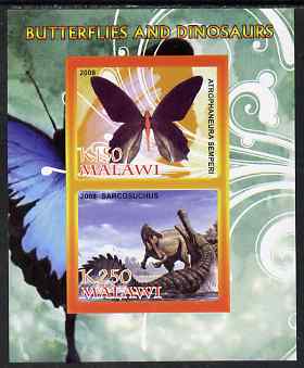 Malawi 2008 Butterflies & Dinosaurs #4 imperf sheetlet containing 2 values unmounted mint, stamps on , stamps on  stamps on butterflies, stamps on  stamps on dinosaurs