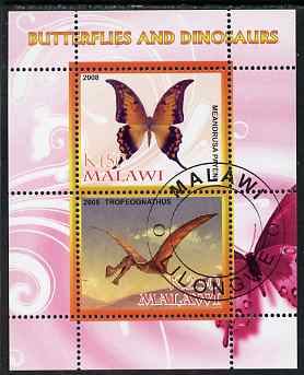 Malawi 2008 Butterflies & Dinosaurs #5 perf sheetlet containing 2 values fine cto used, stamps on butterflies, stamps on dinosaurs