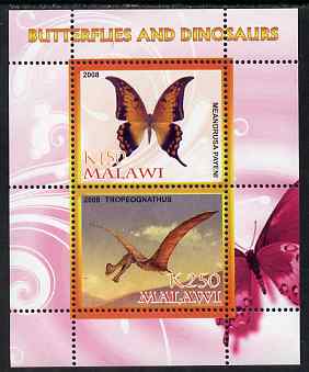 Malawi 2008 Butterflies & Dinosaurs #5 perf sheetlet containing 2 values unmounted mint, stamps on butterflies, stamps on dinosaurs