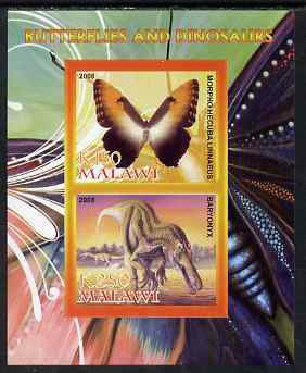 Malawi 2008 Butterflies & Dinosaurs #6 imperf sheetlet containing 2 values unmounted mint, stamps on butterflies, stamps on dinosaurs