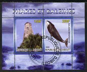 Djibouti 2008 Lighthouses & Whales #1 perf sheetlet containing 2 values fine cto used, stamps on lighthouses, stamps on whales, stamps on marine life