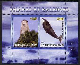 Djibouti 2008 Lighthouses & Whales #1 perf sheetlet containing 2 values unmounted mint, stamps on lighthouses, stamps on whales, stamps on marine life