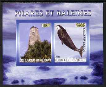 Djibouti 2008 Lighthouses & Whales #1 imperf sheetlet containing 2 values unmounted mint, stamps on lighthouses, stamps on whales, stamps on marine life
