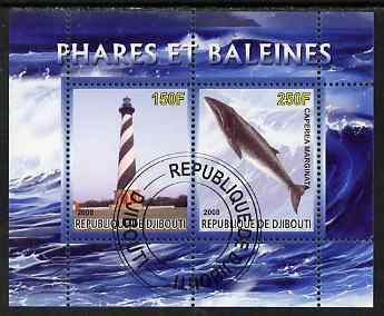 Djibouti 2008 Lighthouses & Whales #2 perf sheetlet containing 2 values fine cto used, stamps on lighthouses, stamps on whales, stamps on marine life