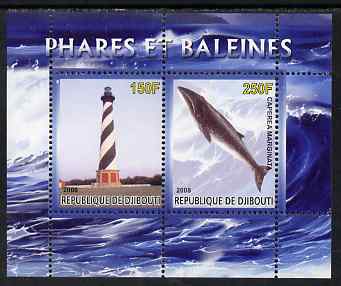 Djibouti 2008 Lighthouses & Whales #2 perf sheetlet containing 2 values unmounted mint, stamps on lighthouses, stamps on whales, stamps on marine life