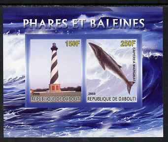 Djibouti 2008 Lighthouses & Whales #2 imperf sheetlet containing 2 values unmounted mint, stamps on lighthouses, stamps on whales, stamps on marine life
